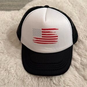 Black & White Trucker Hat with Distressed American Flag